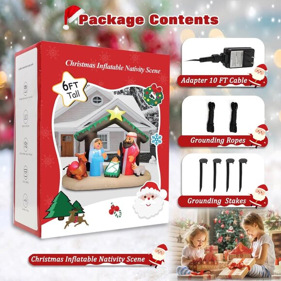 ⚡7FT Christmas Inflatables Nativity Scene with Baby Jesus Outdoor Decorations - Picture 6 of 6